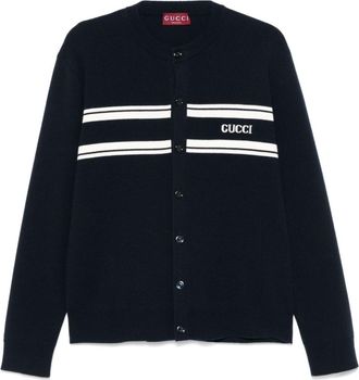 Gucci logo-intarsia cardigan - men - Cashmere/Wool - L - Blue
