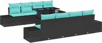 vidaXL Set Divano Da Giardino 7 Pz 6-numero Di Posti Nero E Turchese Vidaxl