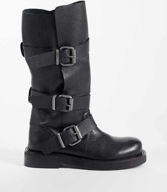 Asos Clover - Stivali al ginocchio boh&eacute;mien neri in pelle con fibbia-Nero