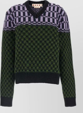 Marni geometric jacquard v-neck wool sweater