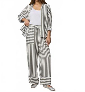 Splendid Ella Soft Stripe Pant In Vintage Olive Branch