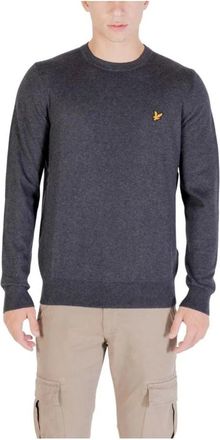 Lyle & Scott Round-neck Knitwear, male, Gray, Size: M Cotton Sweatshirt with Ribbed Cuffs