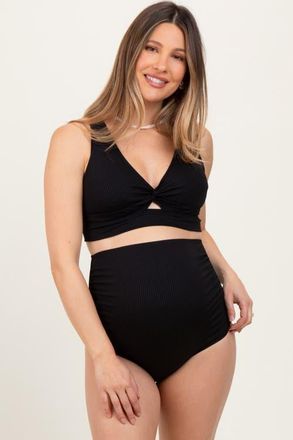 Pinkblush Ribbed Twist Cutout Front Swim Set in Black at Nordstrom, Size X-Large