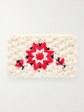 Moncler Fascia Per Capelli In Misto Lana Con Ricami - Crema