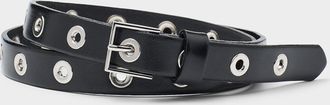 Simons Womens Metallic grommet leather thin belt
