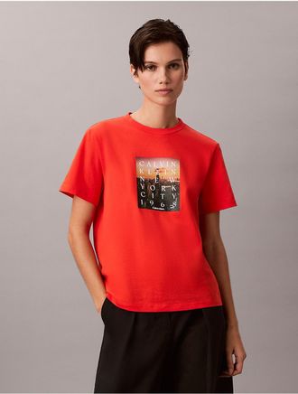Calvin Klein Jeans Calvin Klein Womens City Sunset Logo Graphic Classic T-Shirt - Orange - XS