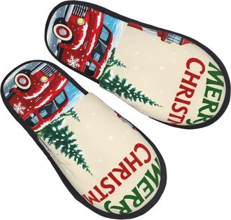 Generic Merry Christmas 1 Print Slippers for Women House Fuzzy Shoes Sole Indoor Outdoor Slide Slipper