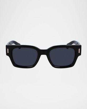 Ferragamo Men & apos;s Rivets Acetate Rectangle Sunglasses, 52mm