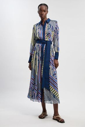 Karen Millen Womens Geo Printed Viscose Georgette Woven Maxi Shirt Dress - Multicolour - Size 12 UK