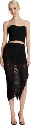 Simona Corsellini Gonna in crochet lurex con spacco e frangie - Dames - Midirokken - Zwart - L - Rokken