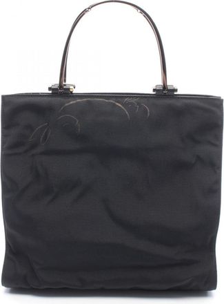 Gucci Black Leather Nylon Canvas Handbag Tote Bag (Pre-Owned)