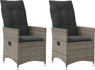 vidaXL Sillones reclinable jardín y cojines 2 uds ratán sintético gris Vidaxl
