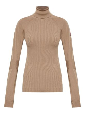 Moncler logo-appliqué ribbed-knit jumper - women - Fabric - S - Neutrals