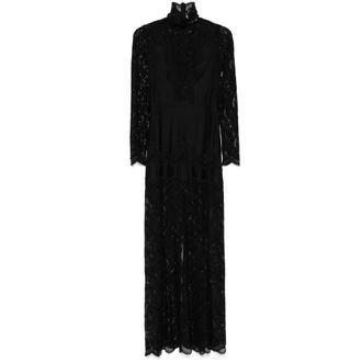 Paco Rabanne Maxi Dresses, female, Black, Size: M Floral Lace-Appliqu&eacute; Maxi Dress