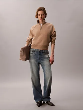 Calvin Klein Jeans Calvin Klein Womens Logo Tape Fleece 1/4 Zip Sweatshirt - Brown - XL