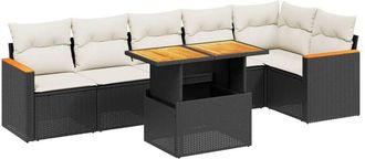 vidaXL Vidaxl - Set De Comedor De Jard&iacute;n 7 Pzas Y Cojines Rat&aacute;n Sint&eacute;tico Negro