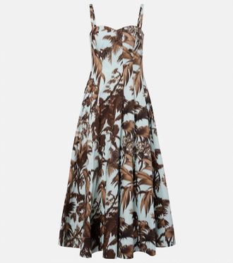 Oscar De La Renta Printed cotton-blend poplin midi dress