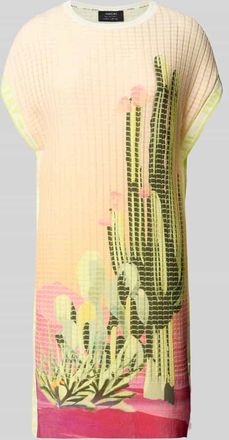 Marc Cain Knielanges Kleid mit Strukturmuster und Rundhalsausschnitt in Neon Gelb, Gr&ouml;&szlig;e 34