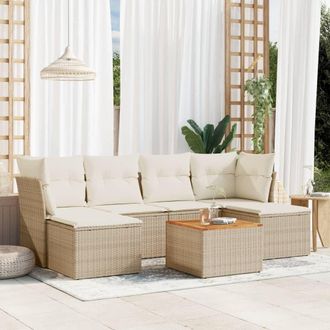 vidaXL Vidaxl - Set Sof&aacute;s De Jard&iacute;n 7 Piezas Y Cojines Rat&aacute;n Sint&eacute;tico Beige