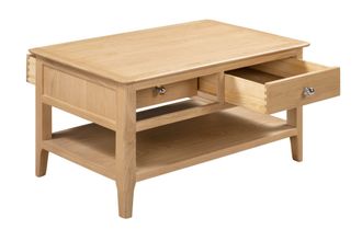 Netfurniture Penine Coffee Table 2 Drawers in Light Oak