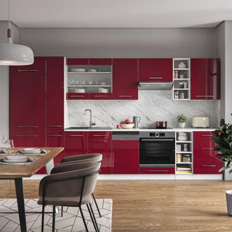 Vicco Mueble De Cocina Fame-line, Burdeos Brillo Intenso/blanco, 355 Cm Sin Encimera