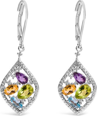 House of Brilliance Sterling Silver Diamond Accent Multi Stone Rhombus Drop Earrings