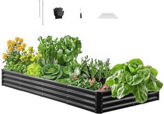 OEM Cama Elevada De Jard&iacute;n 240 X 120 X 29 Cm Rectangular, Jardiner&iacute;a Elevada De Metal Con Base Abierta Para Cultivo De Flores Plantas Hierbas Huerto Con A
