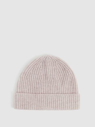 Reiss Oatmeal Melange Atelier Ribbed-cashmere Beanie