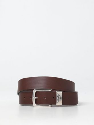 Emporio Armani Monogram Tumbled Leather Belt with Eagle Buckle