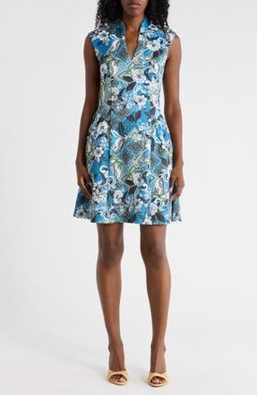 Vince Camuto Floral Sleeveless Scuba Fit & Flare Dress in Blue Multi at Nordstrom Rack, Size 12