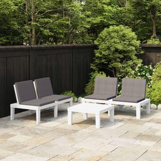 vidaXL Set De Muebles De Jard&iacute;n 3 Piezas Con Cojines Pl&aacute;stico Blanco Vidaxl