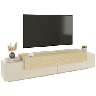 Dmora Mobile Porta tv Curino, 3 Ripiani, 4 Vani Made in Italy, Apertura a Ribalta, 240x45x51.5h cm Beige