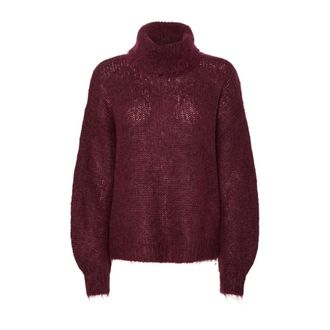 Y.A.S Y.a.s - Bordeaux Gebreide Coltrui Trui - Dames - Truien - Rood - Maat: M Wol