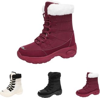 Generic Womens Lace-Up Boots Winter Warm Plush Lined Insulated Snow Boots High Top Walking Shoes Ladies Non Slip Lightweight Comfortable Mid-Calf Short Boots 