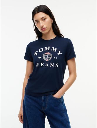 Tommy Hilfiger Womens Tommy Jeans Varsity Crest Logo T-Shirt - Dark Blue - XXS