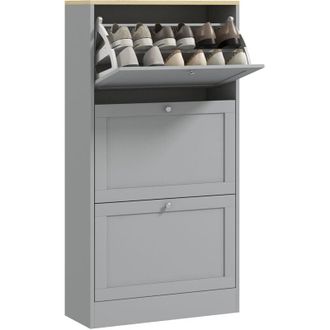 HOMCOM Narrow Shoe Cabinet with 3 Flip Drawers for 12-18 Pairs of Shoes Grey