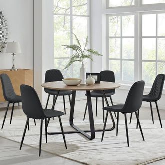 Furniturebox Santorini Brown Round Dining Table & 6 Pesaro Black Leg Chairs