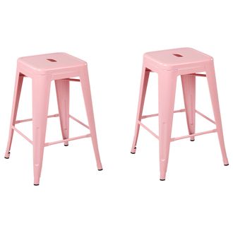 Beliani Conjunto De 2 Modernas Sillas De Comedor De Acero 60 Cm Rosa Cabrillo