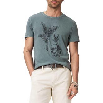 John Varvatos Skull & Scorpion Embroidered Organic Cotton T-Shirt in Fog at Nordstrom, Size Xx-Large