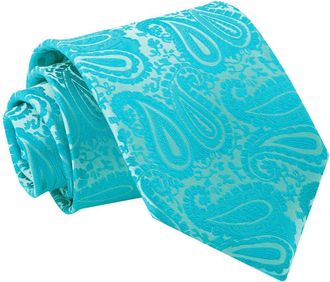 DQT Paisley Floral Patterned Wedding Classic Tie for Men - Turquoise