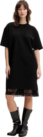 Karl Lagerfeld Kleedjes, Dames, Zwart, S, Polyester, Jurk met korte mouwen