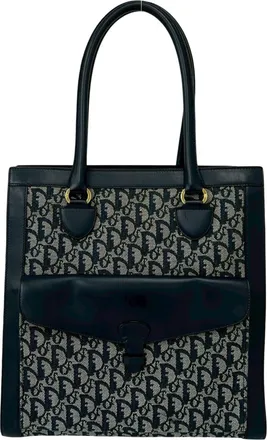 Dior Navy Canvas Leather Handbag Tote Bag (Pre-Owned)