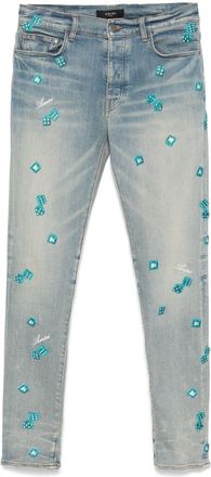 Amiri Dice jeans - men - Cotton/Elastane/Elastomultiester/Calf Leather - 28 - Blue