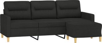 vidaXL Vidaxl - Sof&aacute; De 3 Plazas Con Taburete De Tela Negro 180 Cm