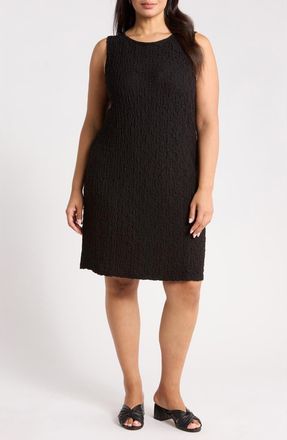 Eileen Fisher Bateau Neck Textured Organic Cotton Blend Dress in Black at Nordstrom, Size 2X