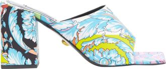 Versace Technicolor Baroque Open Round Toe Block Heel Sandals