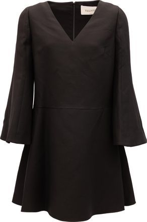 Valentino Garavani Black V-Neck Dress with Flared Womens Sleeves