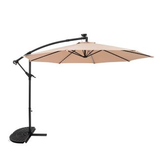 MonsterShop LED Cantilever Parasol 3m With Half Fan Base - Beige