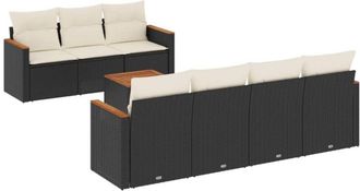 vidaXL Set De Sof&aacute;s De Jard&iacute;n 8 Piezas Y Cojines Rat&aacute;n Sint&eacute;tico Negro Vidaxl