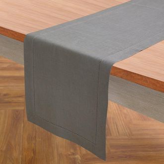 Solino Home Linen Table Runner for Dining Table, Holiday and Everyday Table Decor - Classic Hemstitch in Steel Gray at Nordstrom, Size Xx-Small